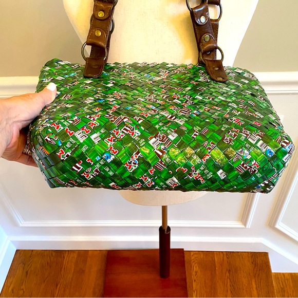 Mitz M&M Wrapper Woven Zip Tote with Leather Straps Size L - Picture 5 of 8